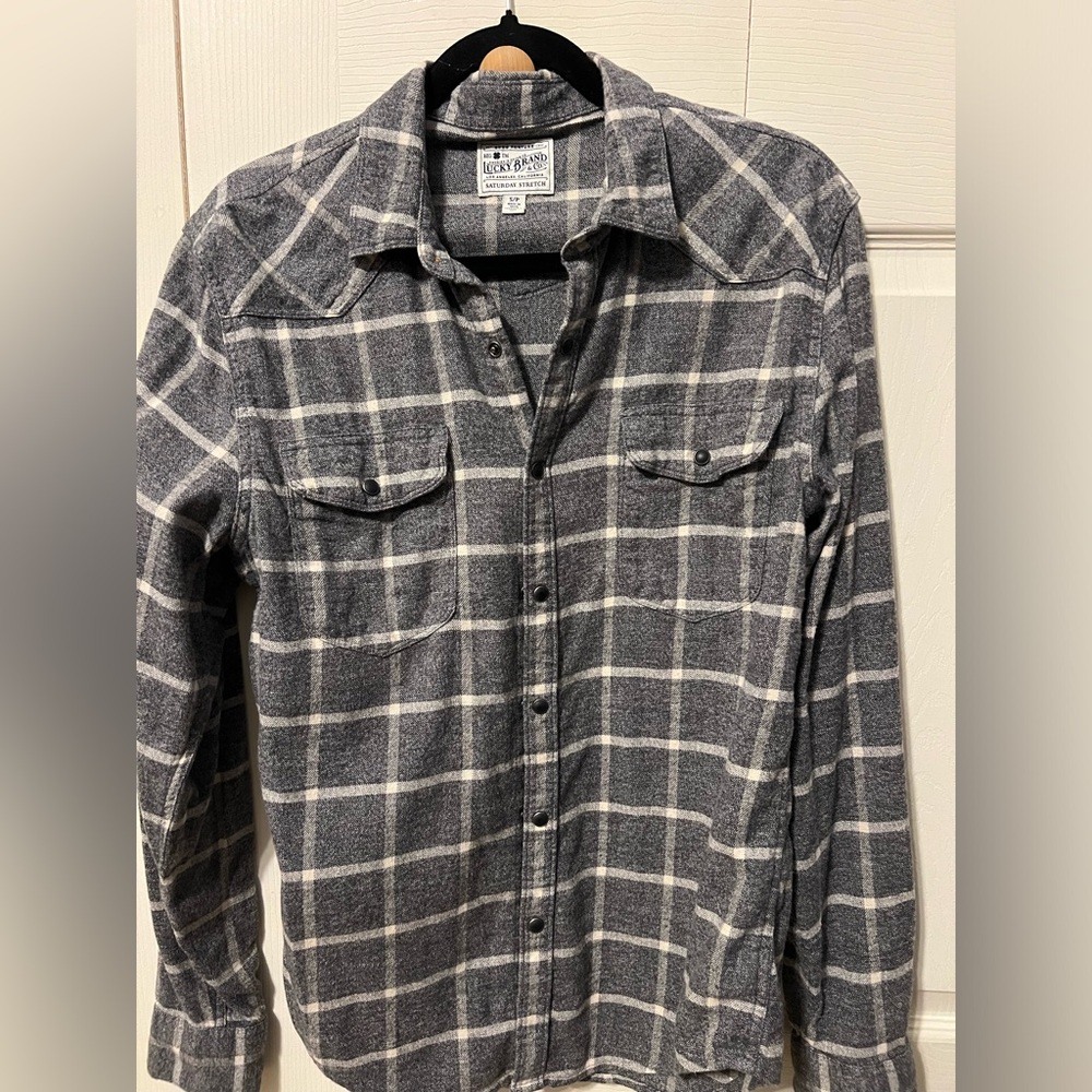 Lucky Brand Gray Plaid Button Down Shirt